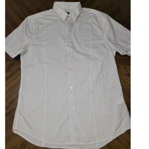 H&M Easy Iron white with‎ black geo detail short sleeve button down med